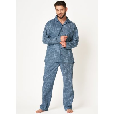 Key 503 pánské pyžamo dlouhé propínací modré – Sleviste.cz