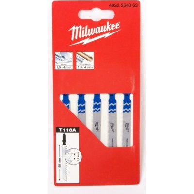Milwaukee plátky do přímočaré pily na kov 55 mm T118A 5ks – Zbozi.Blesk.cz