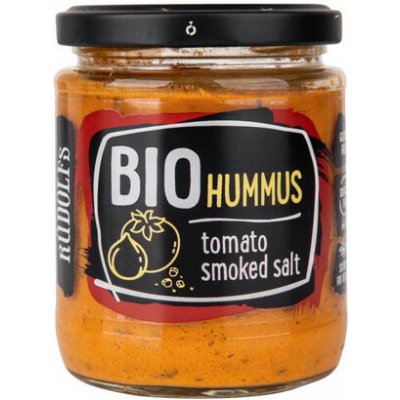 Rūdolfs Rudolfs BIO Hummus pomazánka cizrnová s rajčaty a uzenou solí, 230 g – Zboží Mobilmania