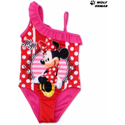 Dívčí jednodílné plavky Minnie Mouse - červená / fuchsiová