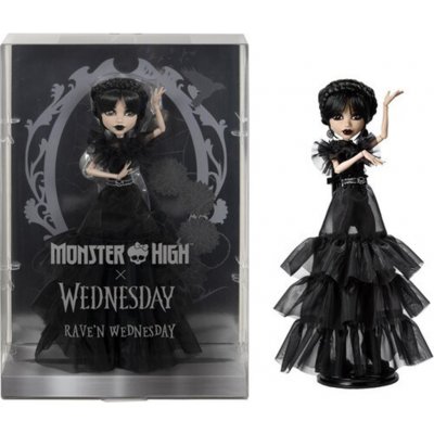 Monster High X Wednesday Addams v černých šatech Rave’N doplňky HXJ03 – Zboží Mobilmania