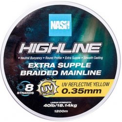 NASH Pletená šňůra Highline Extra Supple Braid UV Yellow 1200m 0,18mm 11,33kg