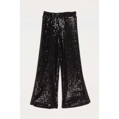 Twinset Girl kalhoty zvonové s flitry černé – Sleviste.cz