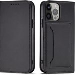Hurtel Magnetický kryt s kartou pro iPhone 13 Pro, pouzdro s kartou, peněženka, držák karet, černý – Zboží Mobilmania
