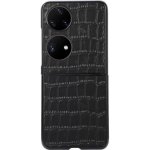 Croco plastový kryt potažený umělou kůží na mobil Huawei P50 Pocket - černé – Sleviste.cz