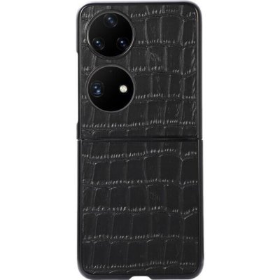 Croco plastový kryt potažený umělou kůží na mobil Huawei P50 Pocket - černé – Sleviste.cz