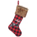 Eurolamp vánoční dekorace ponožka červená károvaná s jelenem 55 cm 1 ks – Zboží Mobilmania