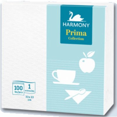 Harmony ubrousky 1V bílé Prima 100ks 33x33cm