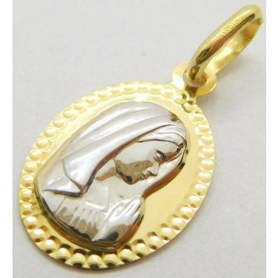 Klenoty Budín Dámský zlatý přívěsek z bílého a žlutého zlata s gravírováním madonka 03277 – Zboží Dáma