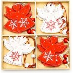 DECOLED Sada dřevěných vánoční ozdob anděl 5 × 6 cm, červený a bílý, balení 12 ks – Zboží Dáma