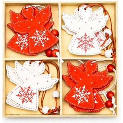 DECOLED Sada dřevěných vánoční ozdob anděl 5 × 6 cm, červený a bílý, balení 12 ks – Zboží Dáma