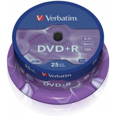 Verbatim DVD+R 4,7GB 16x, Advanced AZO+, spindle, 25ks (43500) – Zboží Mobilmania