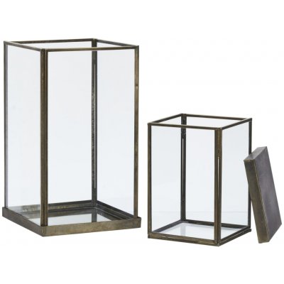 MADAM STOLTZ Lucerna / svícen Aged Brass Menší, čirá barva, sklo, kov – Sleviste.cz