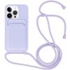 Pouzdro a kryt na mobilní telefon Apple Pouzdro Appleking silikonové se šňůrkou a kapsou na karty iPhone 14 Pro - fialové