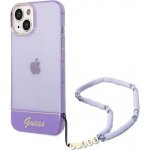 Pouzdro Guess iPhone 14 Plus Translucent Pearl Strap fialové