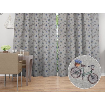 Biante Dekorační závěs PML-097 Levandule a kola na šedém režném 145x260 cm – Sleviste.cz