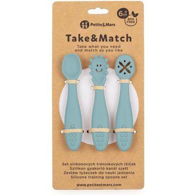 PETITE&MARS Set 3 ks silikonových tréninkových lžiček Take&Match Frosted Sky 6m+ – Zboží Dáma