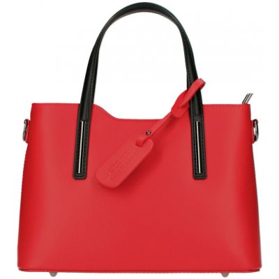 Borse In Pelle kožená dámská kabelka s černými ramínky do ruky Maila červená