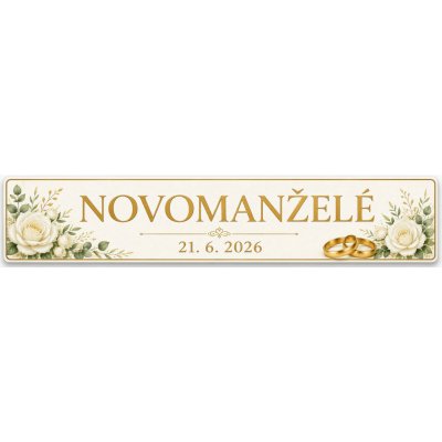 Bezvadary.cz | Svatební SPZ – Novomanželé s bílými růžemi - 40x8,5 cm / PVC - plast 3mm zs1 – Zboží Dáma