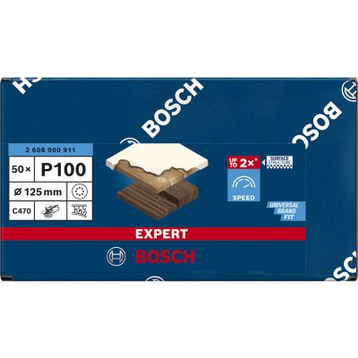 50x Brusný papír do excentrické brusky na barvu na dřevu a tvrdé dřevo Bosch C470 EXPERT - 125mm, zr.100, 8 otvorů (2608900911)