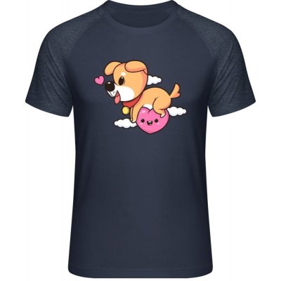 MyMate prodloužené triko MY111 Design se srdíčkem a psem Navy Heather Navy – Sleviste.cz