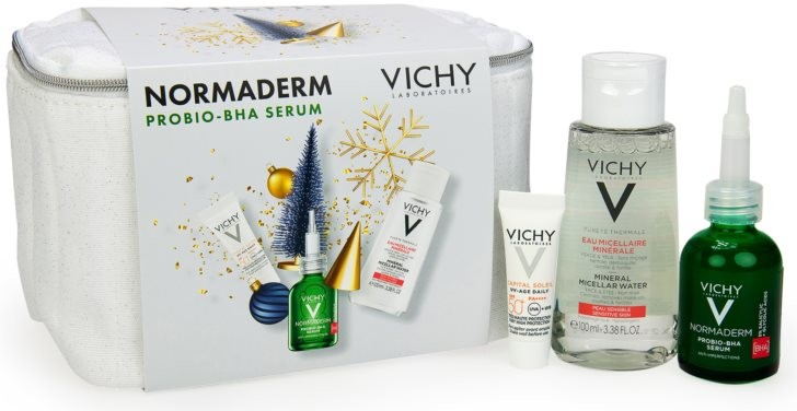 Vichy Normaderm fluid proti stárnutí pleti SPF 50+ 3 ml + minerální micelární voda pro citlivou pleť 100 ml + exfoliační peelingové sérum proti akné 30 ml