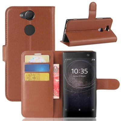 Litchi PU peněženkové na mobil Sony Xperia XA2 - hnědé – Zboží Živě