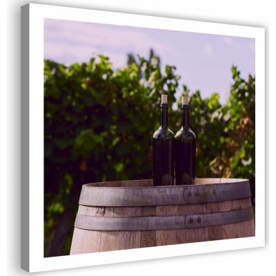 Gario Obraz na plátně Láhve na víno a dřevěný sud Rozměry: 30 x 30 cm – Zboží Mobilmania
