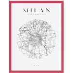 Plakát Miláno kruh mapa města 40X50 cm + amarantový rám