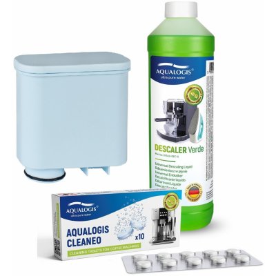 Aqualogis Saeco Philips AL-Clean 1 ks, Verde 750 ml, Cleaneo 10 tablet - odstraňovač vodního kamene - čistič - vodní filtr pro kávovar na espresso – Sleviste.cz