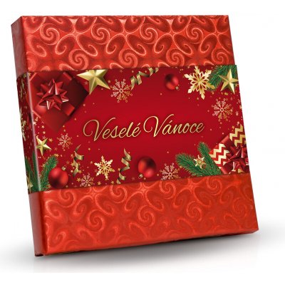 Selllot Výběr belgických pralinek Belgian v červeném papíru s vánočním rukávkem Veselé Vánoce 200 g – Zboží Dáma