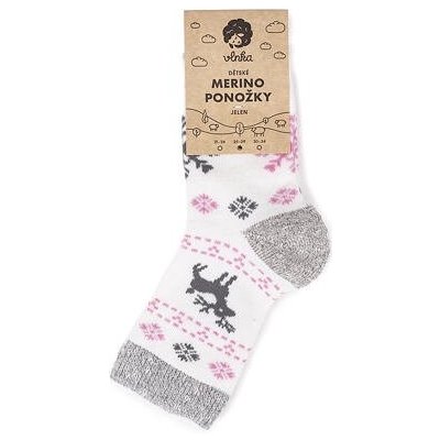 Merino Vlnka Dětské ponožky jelen růžová