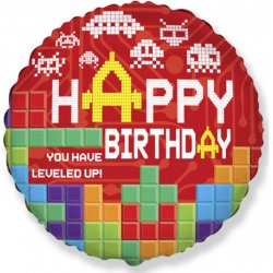 Foliový balonek Retro games Happy birthday 45 cm Nebalený