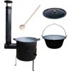 Outdoorový kotlík Perfect Home kotlík na guláš smalt 1,2 mm 16 l pánev smalt 42 cm Home Cook kotlina 39 cm CLASSIC KOV Home Cook poklice smalt 44 cm vařečka 50 cm Smrek