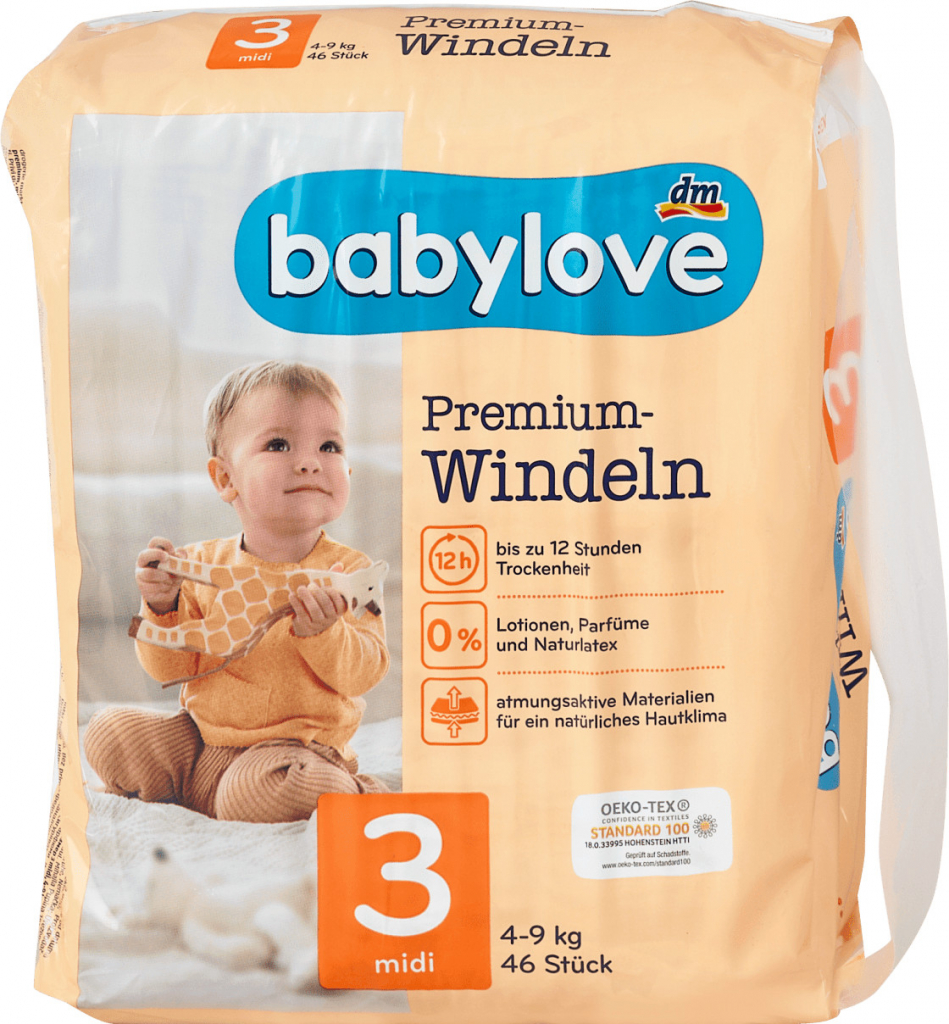 Babylove Premium aktiv 3 midi 4-9 kg 46 ks