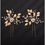 Naishide Jewelry Sada 2 ks vlásenek s perlami, lístky a krystaly ve zlaté barvě – Zboží Dáma