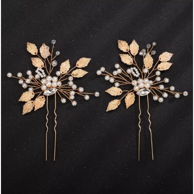 Naishide Jewelry Sada 2 ks vlásenek s perlami, lístky a krystaly ve zlaté barvě – Zboží Dáma