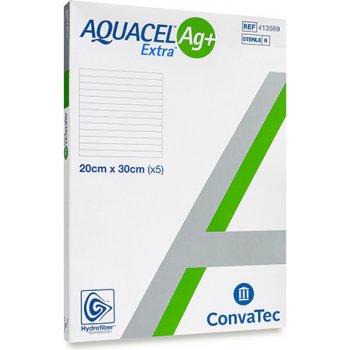 Convatec Aquacel Ag+ Extra krytí s technologií hydrofiber a se stříbrem, 5 ks Rozměr: 20 x 30 cm