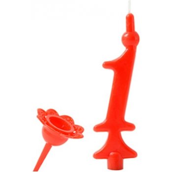 Modecor Narozeninová svíčka se zapichovacím stojánkem Číslice červená 1