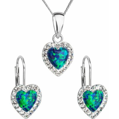 Evolution Group sada šperků se syntetyckým opálem a krystaly Swarovski náušnice a přívěšek zelené srdce 39161.1 – Zboží Mobilmania