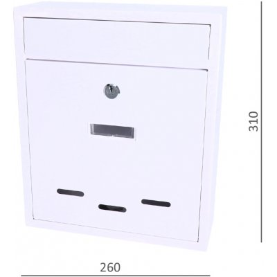 Poštovní schránka (260x310x95 mm, tloušťka materiálu 0,6 mm), max. formát listu: A4, BÍLÁ – HobbyKompas.cz