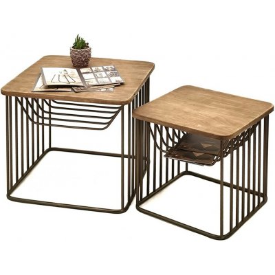 Clayre & Eef Sally 2 ks Granitová antik / Dřevo 53 x 53 x 44 42 x 42 x 38 cm – Hledejceny.cz