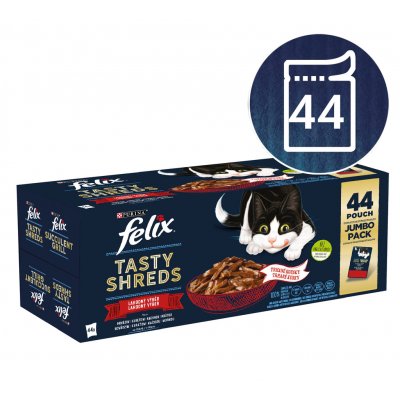 Felix Tasty Shreds hovězí kuře kachna krůta ve šťávě 44 x 80 g – Sleviste.cz