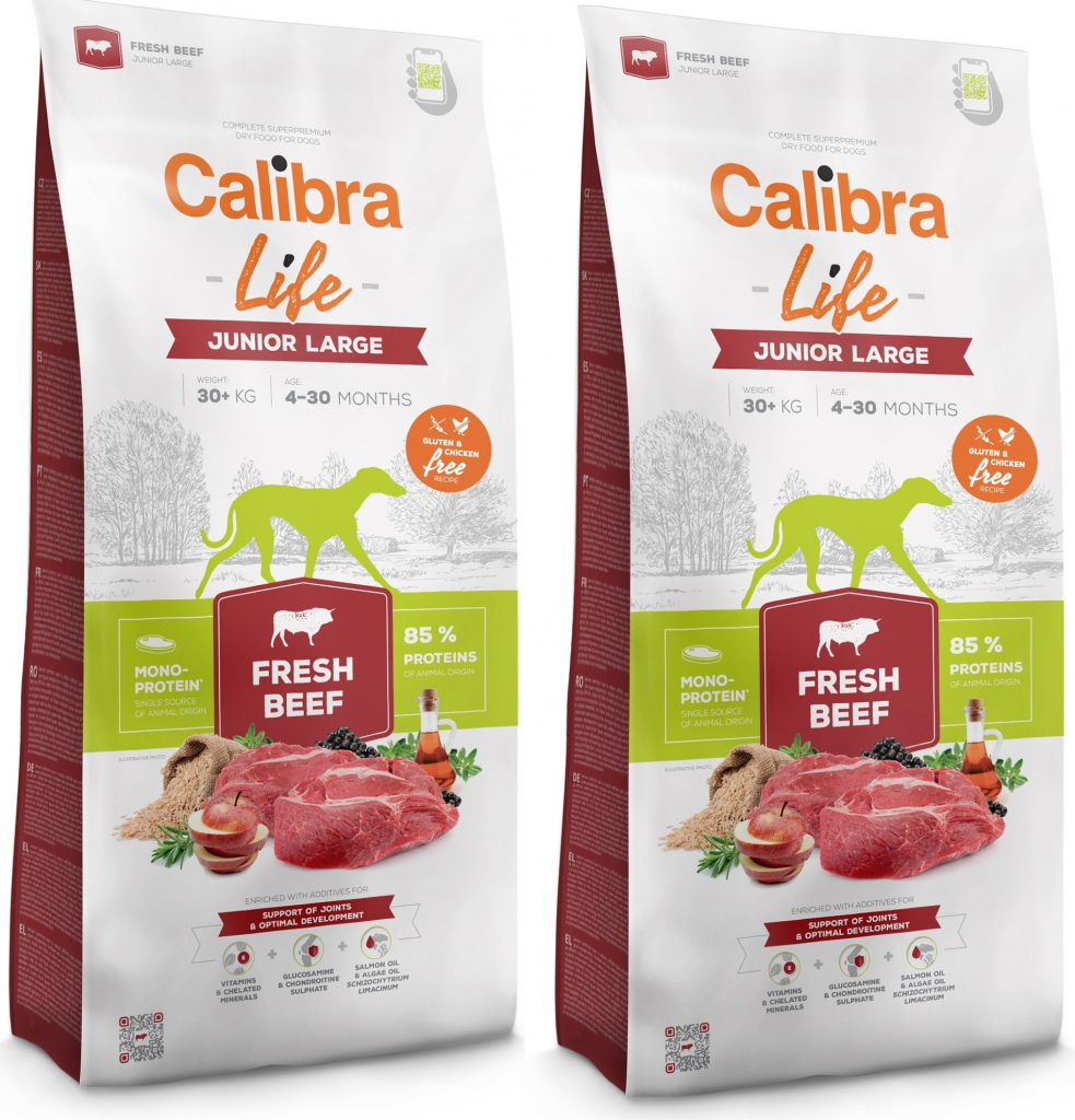 Calibra Dog Life Junior Large Fresh Beef 2 x 12 kg