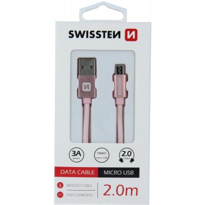 Swissten 71522305 Datový, Micro USB 3A, 2m, růžový – Zboží Mobilmania