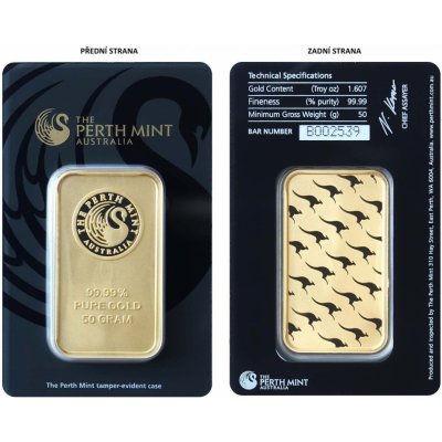 Perth Mint zlatý slitek 50 gramů Austrálie Investiční zlatý slitek