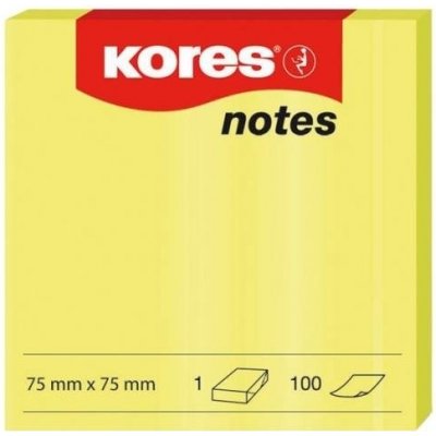 Bloček samolepicí Kores 75 x 75 mm, neon žlutý, 100 lístků – Hledejceny.cz