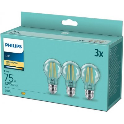 Philips LED žárovka klasik, 8,5W, E27, teplá bílá, 3ks – Zboží Mobilmania