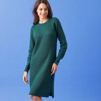 Blancheporte Šaty s hladkým pleteným vzorem smaragdová