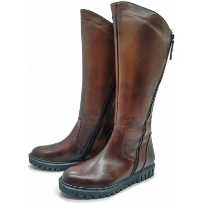 Wild Kožené dámské kozačky 077-44599 hnědá – Sleviste.cz
